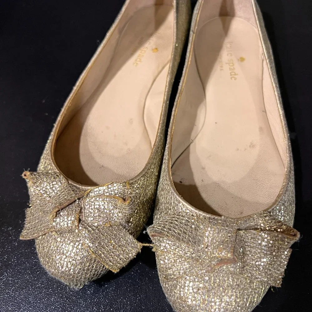 Kate Spade 6.5 glitter gold ballet flats
